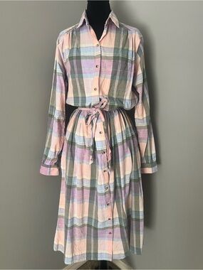 Vintage Land’s End Plaid Shirt Dress